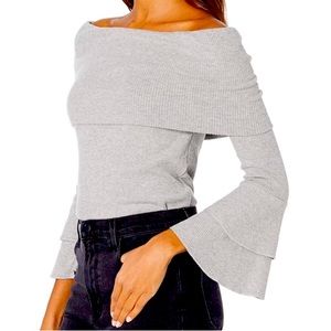 Chaser Love Rib Off Shoulder Tiered Peplum Sleeve